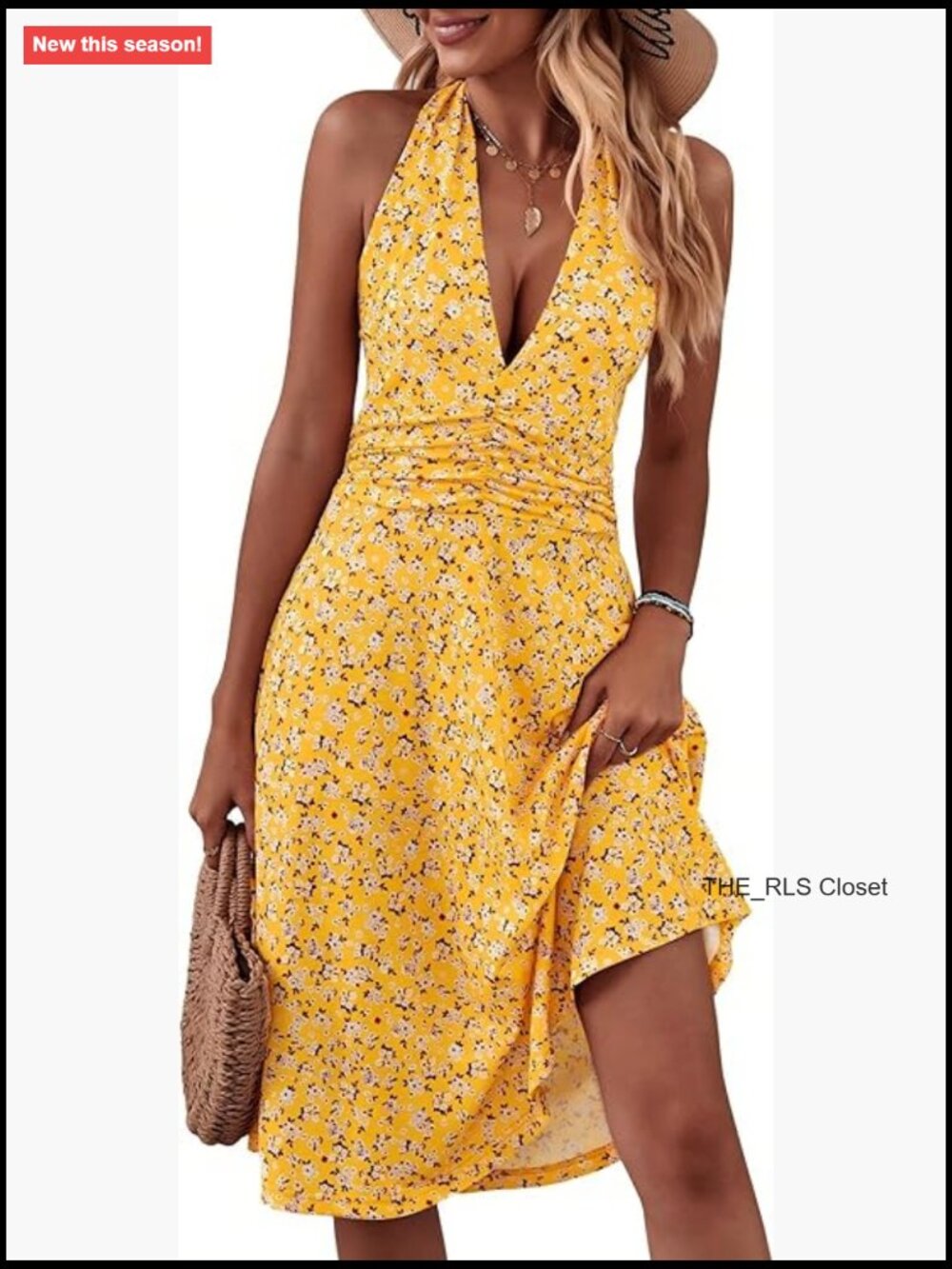 Sleeveless Halter Neck Sundress With Pocket Elastic Waist Ruffle Mini